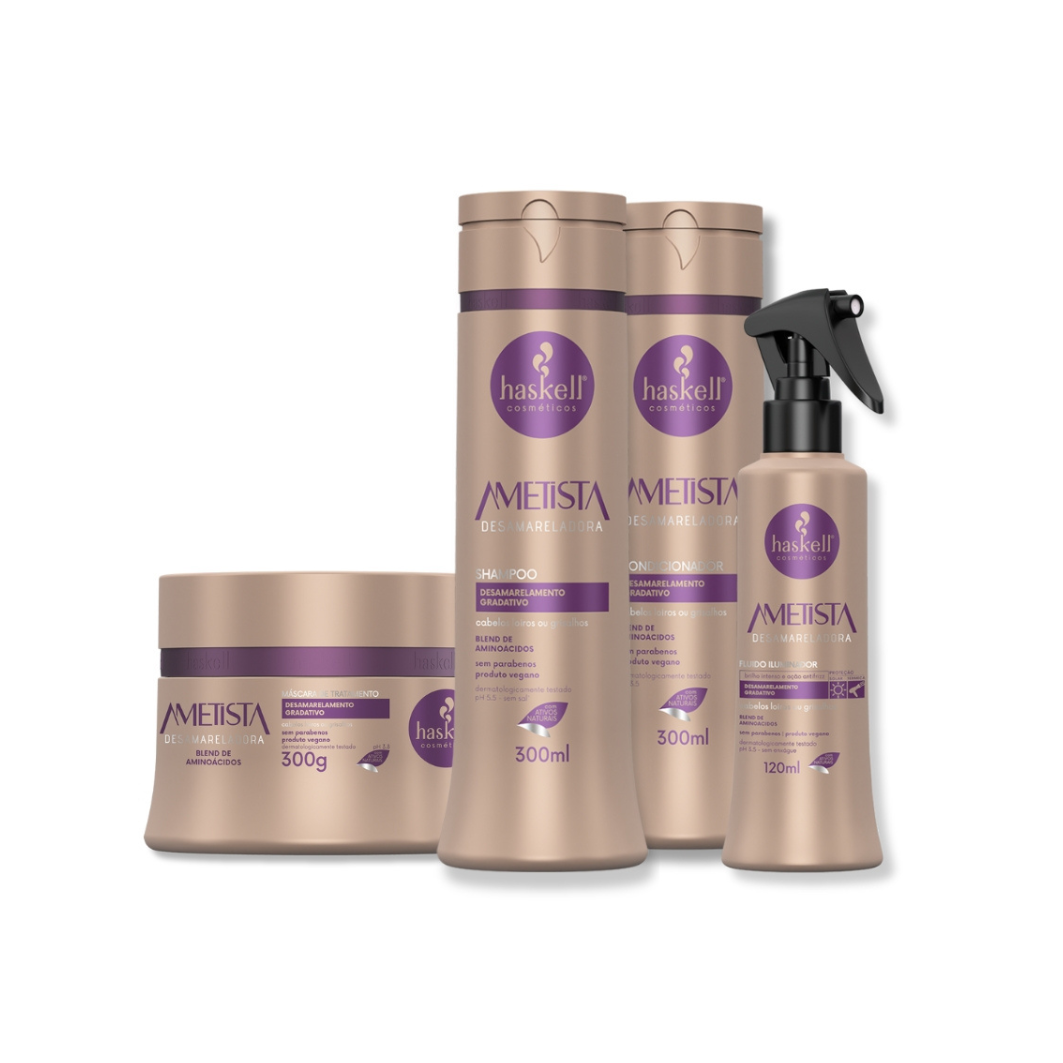 Set Haskell Amethyst Acondicionador (300 ml) + Fluido (120 ml) + Mascarilla (300 g) + Champú (300 ml)