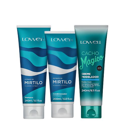 Combinações Lowell Mirtilo Shampo (240ml) + Condicionador Mirtilo (200ml) + Creme modelador Cacho Magico (240ml)
