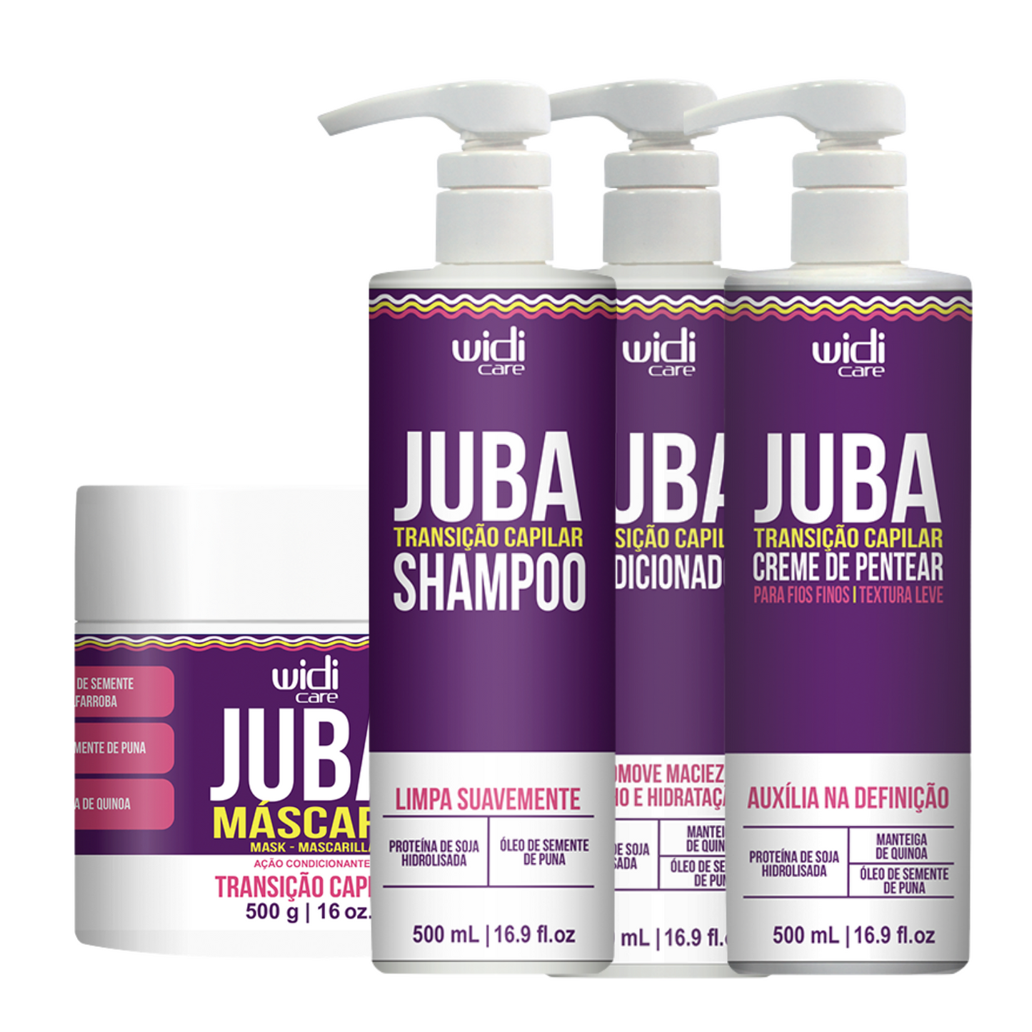 WIDI CARE TRASIÇÃO CAPILAR ( SHAMPOO 500ML + CONDI 500ML + MÁSC 500G + CREME DE PENTEAR TEXTURA LEVE 500ML)