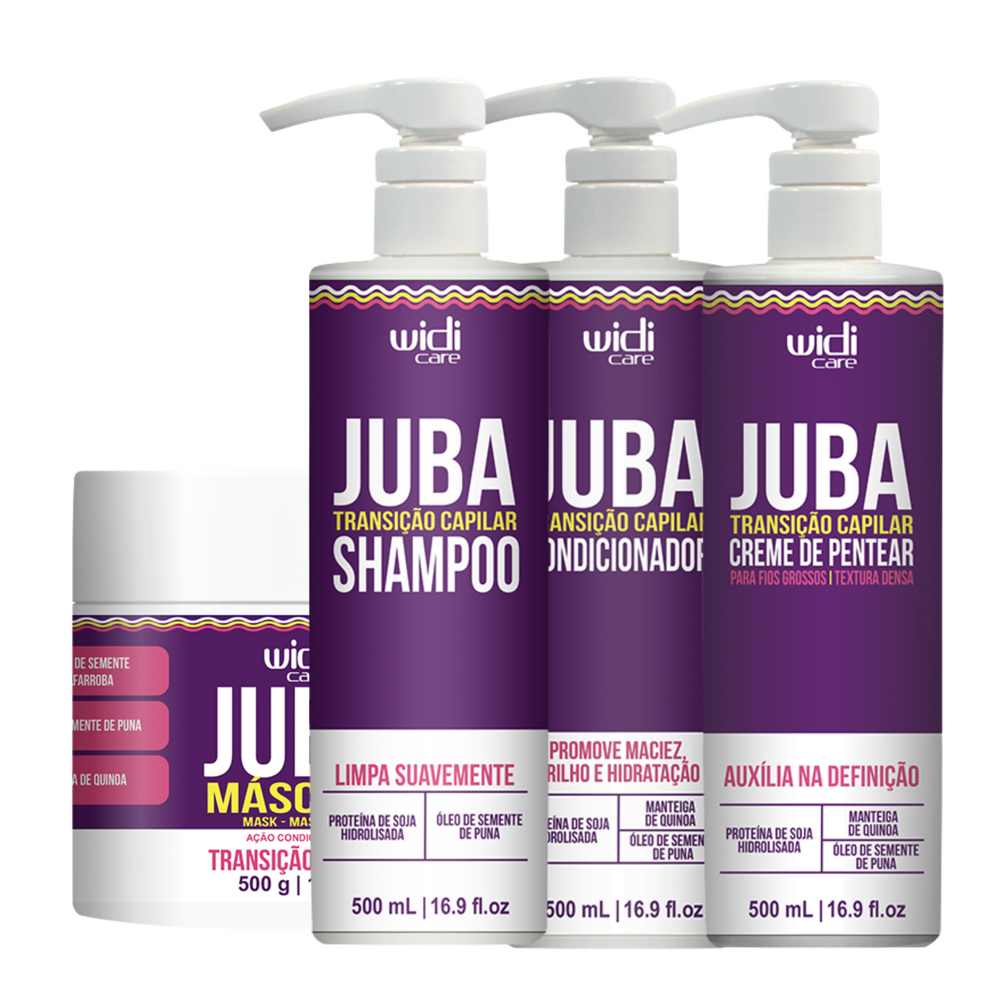 WIDI CARE TRASIÇÃO CAPILAR ( SHAMPOO 500ML + CONDI 500ML + MÁSC 500G + CREME DE PENTEAR TEXTURA DENSA 500ML)