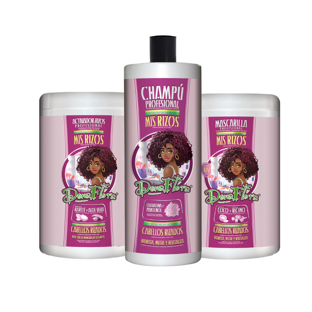 Dona Flora My Curls to Help Control and Enhance the Beauty of Curly Hair - Mask (1KG) + Activator (1Kg) + Shampoo (1L)