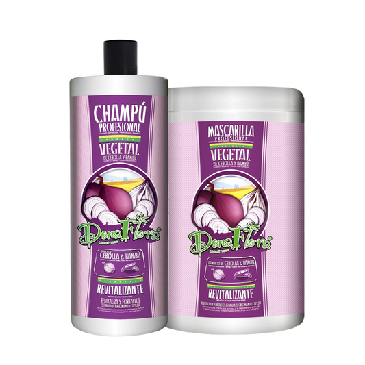 Dona Flora Cebola e Bambu para Todos os Tipos de Cabelo- Máscara (1KG) + Champô (1L)