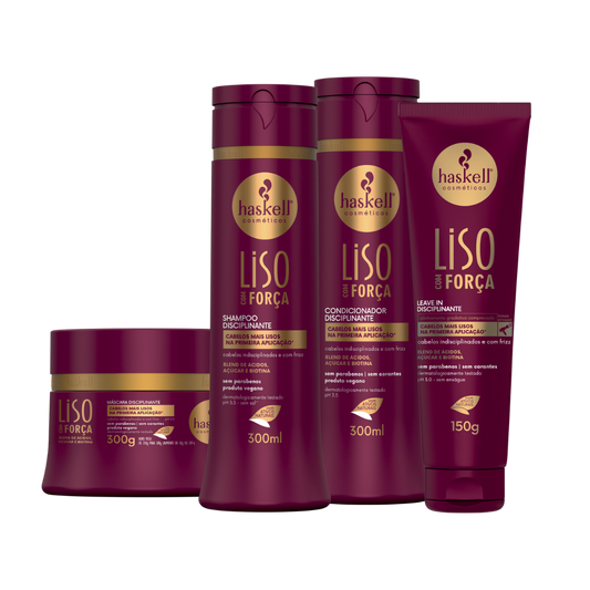 Conjunto Haskell Liso Com Força CONDICIONADOR (300ml) + MASCARA (300gr) +SHAMPOO (300ml) + Leave-in (150gr)