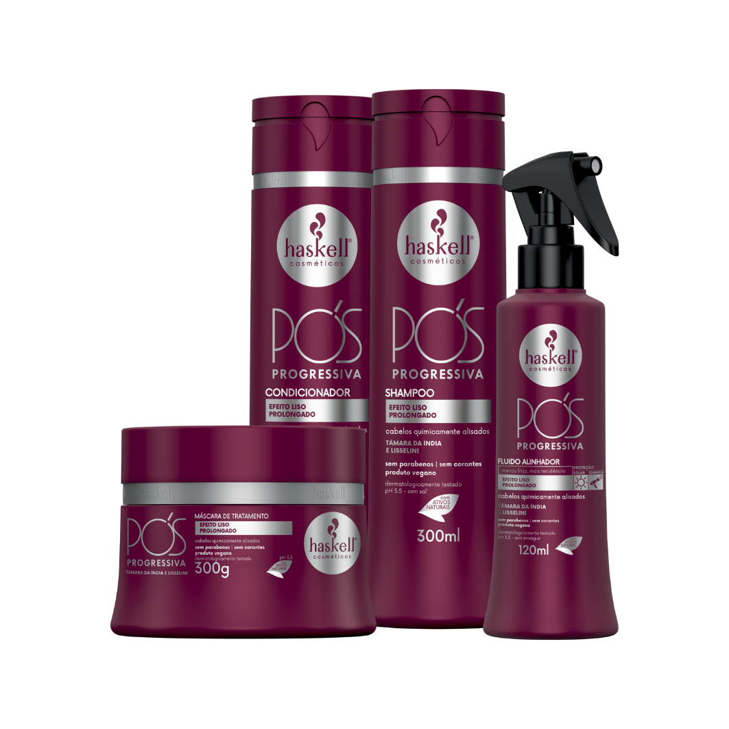 Conjunto Haskell Pós Progressiva CONDICIONADOR (300ml) + FLUIDO (120ml) + MASCARA (300gr) +SHAMPOO (300ml)