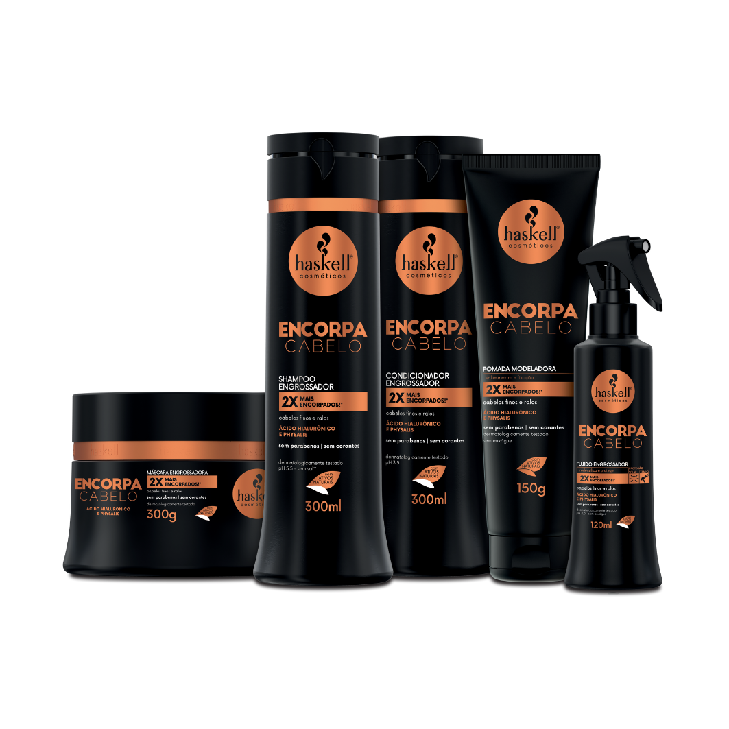 Conjunto Haskell Encorpa CONDICIONADOR (300ml) + FLUIDO (120ml) + MASCARA (300gr) +SHAMPOO (300ml) + Leave-in (150gr)