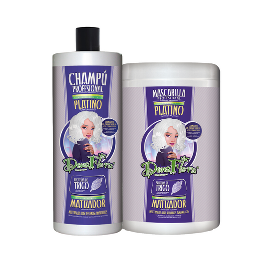 Dona Flora Platinum Toner for Blonde, Grey or Bleached Hair - Mask (1KG) + Shampoo (1L)