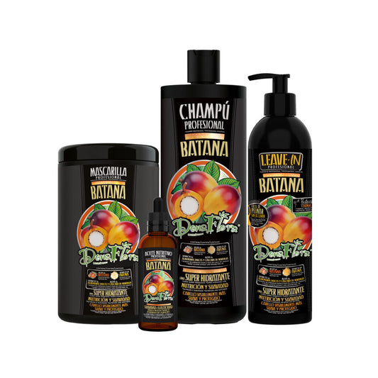 Dona Flora Batana (Champú 1L + Máscara 1L + Leave in 500ml + Óleo 100ml)