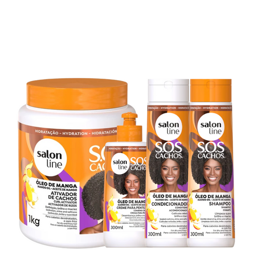 SALON LINE SOS ÓLEO DE MANGA TRADICIONAL (SHAMPOO 300ML + CONDI 300ML + CREME DE PENTEAR 300ML + ATIVADOR CACHOS 1KG)