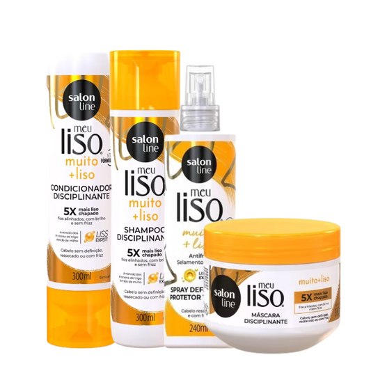 SALON LINE SOS MEU LISO MUITO+LISO (SHAMPOO 300ML + CONDICIONADOR 300ML + MÁSCARA 300GR + DESFRIZANTE SPRAY PROTETOR TÉRMICO 240ML)