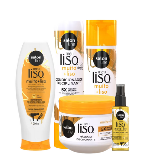SALON LINE SOS MEU LISO MUITO+LISO (SHAMPOO 300ML + CONDICIONADOR 300ML + MÁSCARA 300GR + DESFRIZANTE SPRAY PROTETOR TÉRMICO 200ML + ÓLEO MULTIFUNCIONAL 60ML)