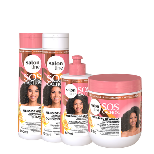 SALON LINE SOS MEL CACHOS INTENSOS (SHAMPOO 300ML + CONDICIONADOR 300ML + ATIVADOR POTE 500GR + CREME DE PENTEAR 300ML)