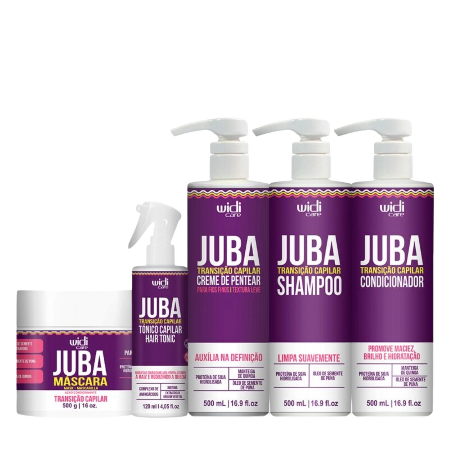 WIDI CARE TRANSIÇÃO CAPILAR (SHAMPOO 500ML + CONDICIONADOR 500 ML + MÁSCARA 500GR + CREME DE PENTEAR TEXTURA LEVE  500ML + TÔNICO 120ML )