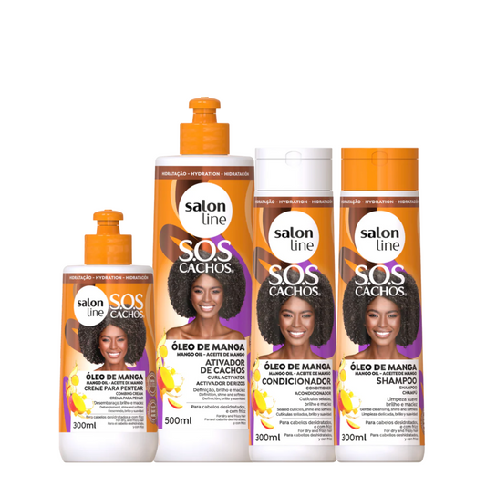SALON LINE SOS ÓLEO DE MANGA TRADICIONAL (SHAMPOO 300ML + CONDI 300ML + CREME DE PENTEAR 300ML + ATIVADOR CACHOS 500ML)