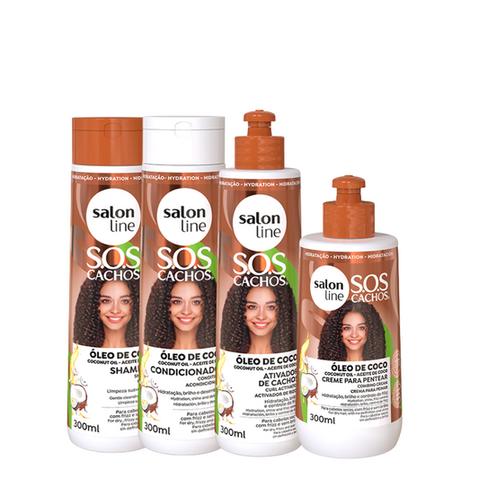 Salon Line SOS ÓLEO DE COCO TRAT (SHAMPOO 300ML + CONDICIONADOR 300ML + ATIVADOR 300ML + CREME DE PENTEAR 300ML)
