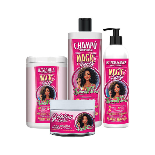 CONJUNTO MAGIC CURLS (SHAMPOO 1000ML + MASCARA 1000ML + ATIVADOR 500ML + GELATINA 500ML)