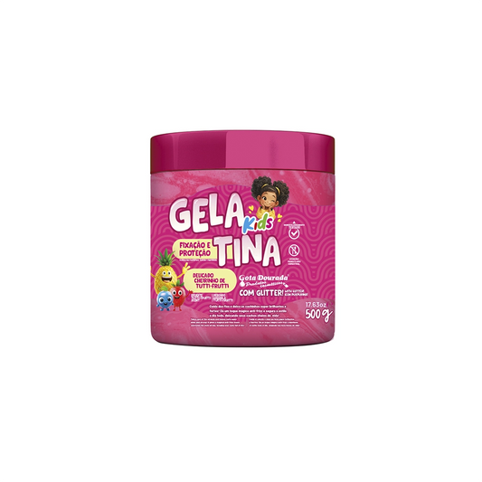 GOTA DOURADA GELATINA CAPILAR KIDS TUTTI-FRUTI – FIXAÇÃO E PROTEÇÃO 500GR